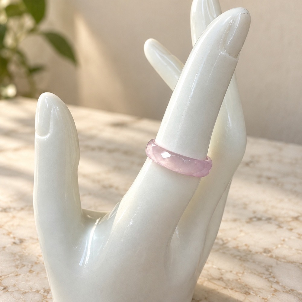 Vintage Pink Stone Faceted Stacking Ring Size 6.5 Minimalist Boho Band